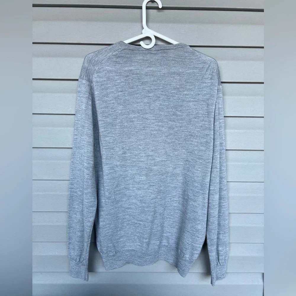 J. Crew Long Sleeve Merino Wool V-Neck Sweater Slim Fit Gray Men's Sz XL